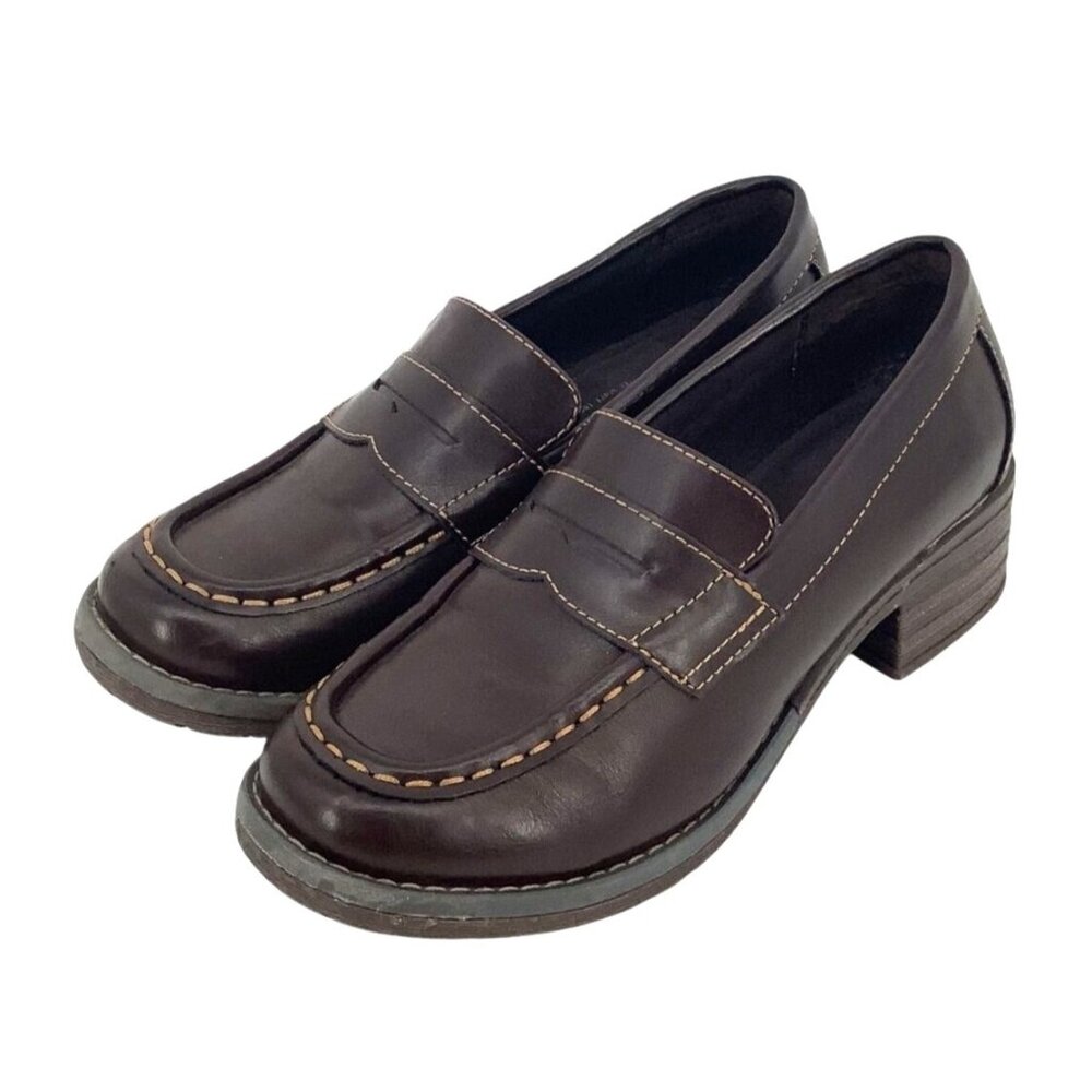 Y2K Eastland Holly Chunky Block Heel Leather Penny Loafers 6.5 Slip On Preppy